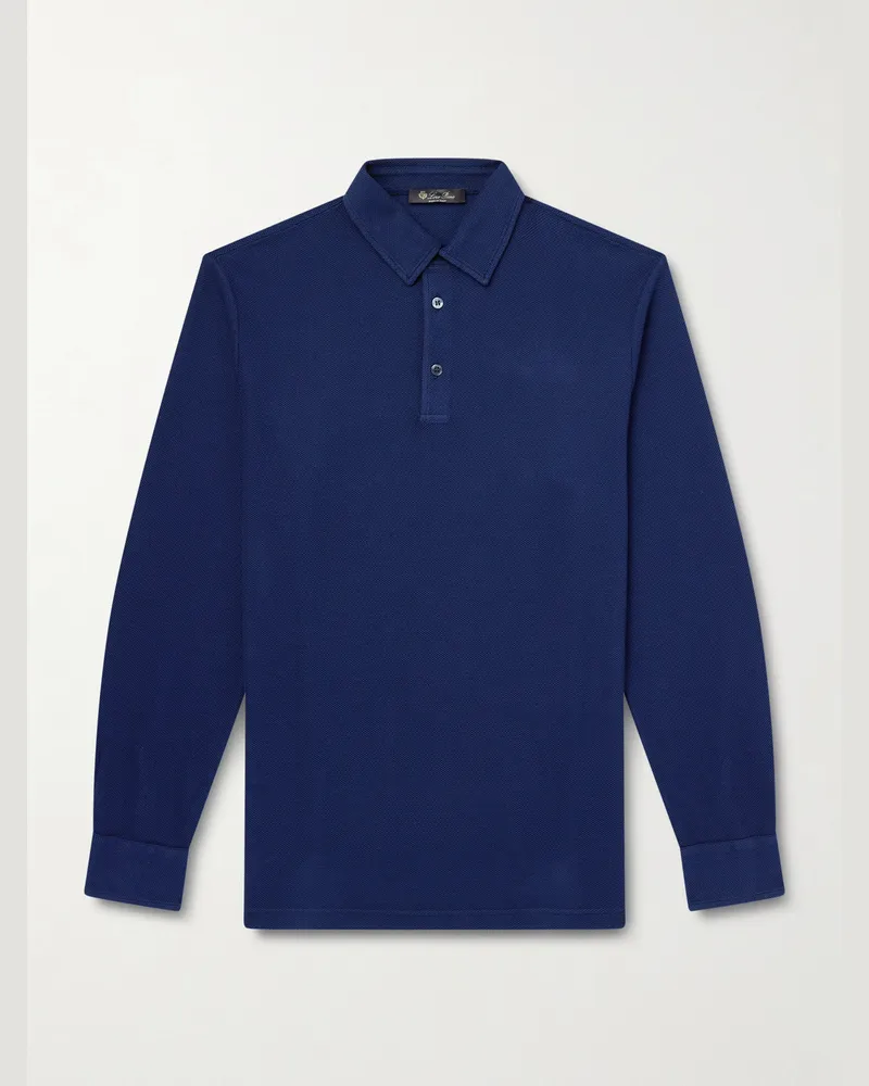 Loro Piana Cotton-Piqué Polo Shirt Blue