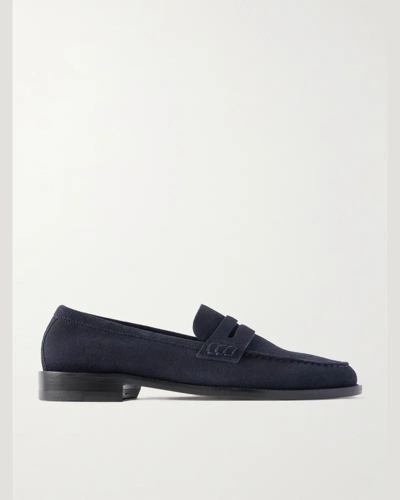 Manolo Blahnik Perry Suede Penny Loafers Blue