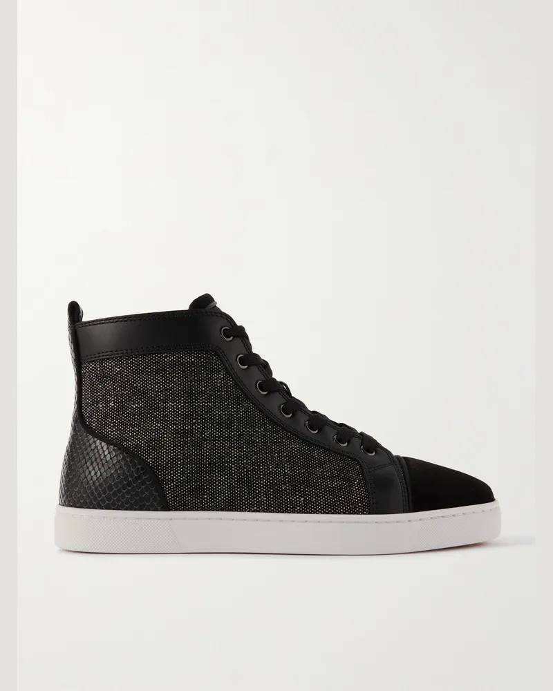 Christian Louboutin Louis Orlato Sneakers aus Twill mit Besatz aus Veloursleder und Leder mit Krokodileffekt Schwarz