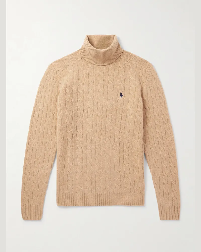 Ralph Lauren Cable-Knit Wool and Cashmere-Blend Rollneck Sweater Neutrals