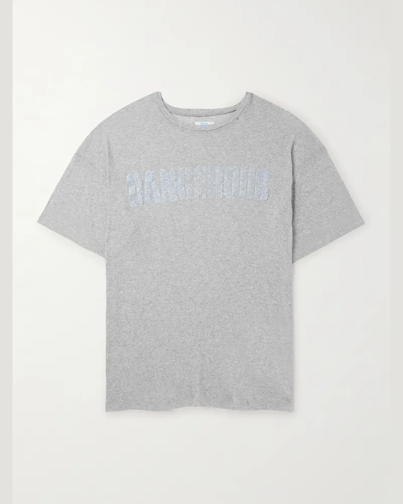 ERL Distressed Printed Cotton-Jersey T-Shirt Gray
