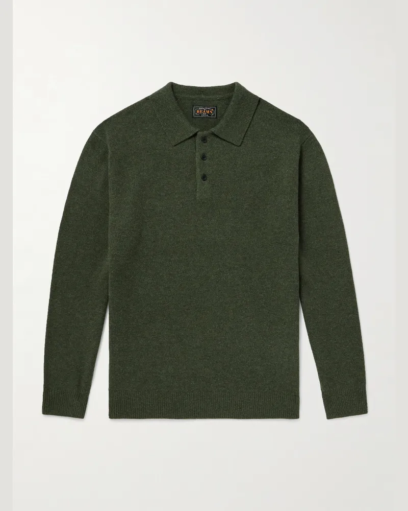 Beams Plus Pullover aus Wolle mit Polokragen Grün