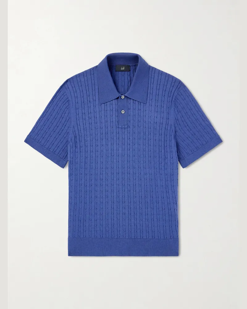 Dunhill Cable-Knit Cotton and Mulberry Silk-Blend Polo Shirt Blue