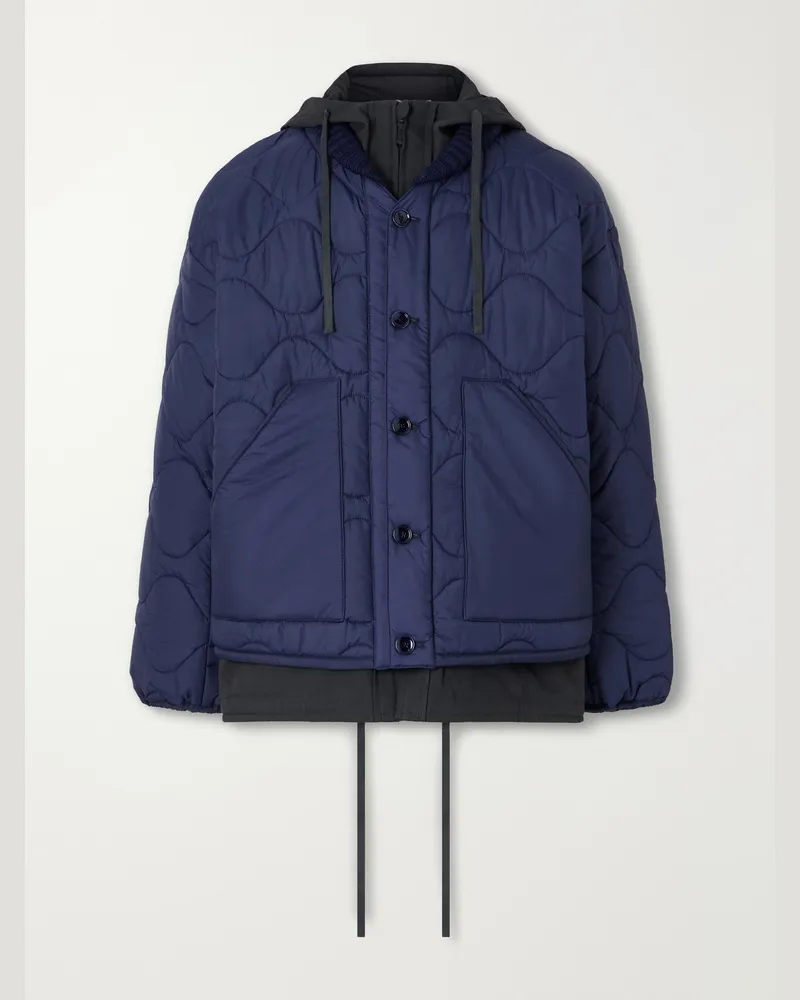 A Kind Of Guise Tres En Uno Hooded Layered Quilted Shell and Canvas Jacket Blue