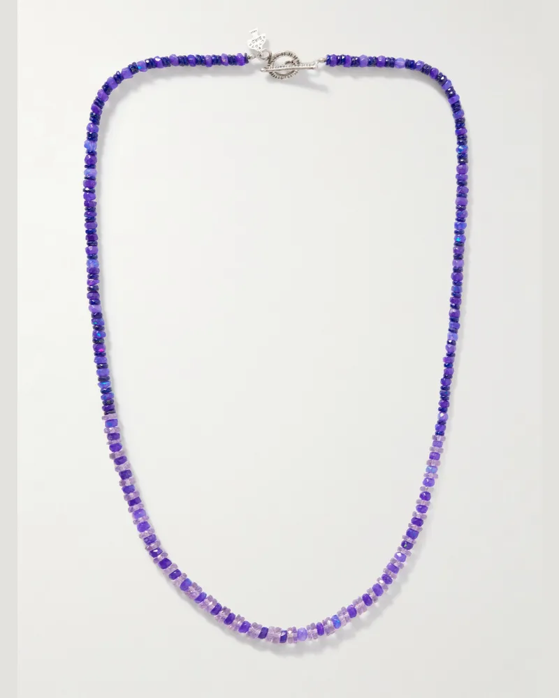 Peyote Bird Clearwater Silver, Amethyst, Ethiopian Opal and Lapis Lazuli Beaded Necklace Purple