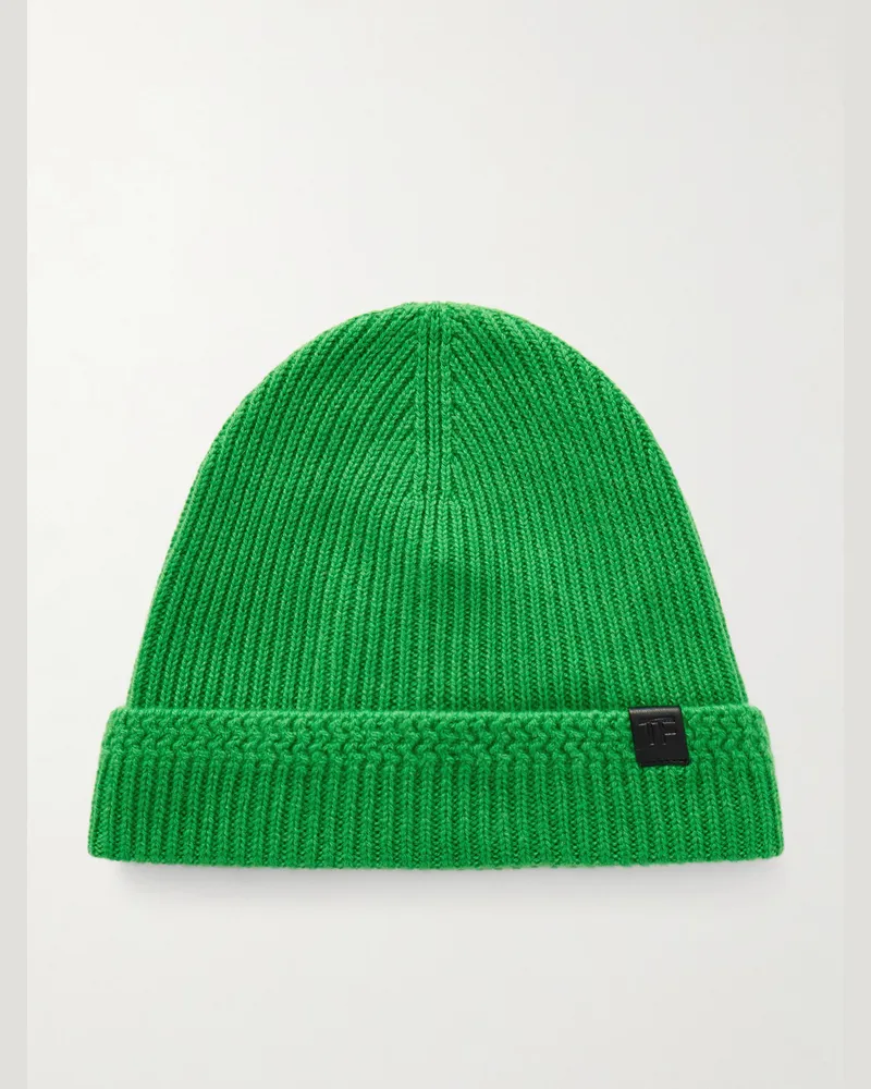 Tom Ford Beanie aus Kaschmir in Rippstrick Grün