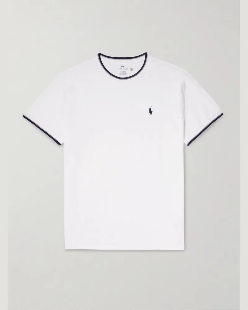 Ralph Lauren Contrast-Tipped Embroidered Cotton-Blend Jersey T-Shirt White