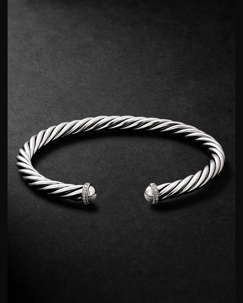 David Yurman Modern Cable Sterling Silver Diamond Cuff Silver