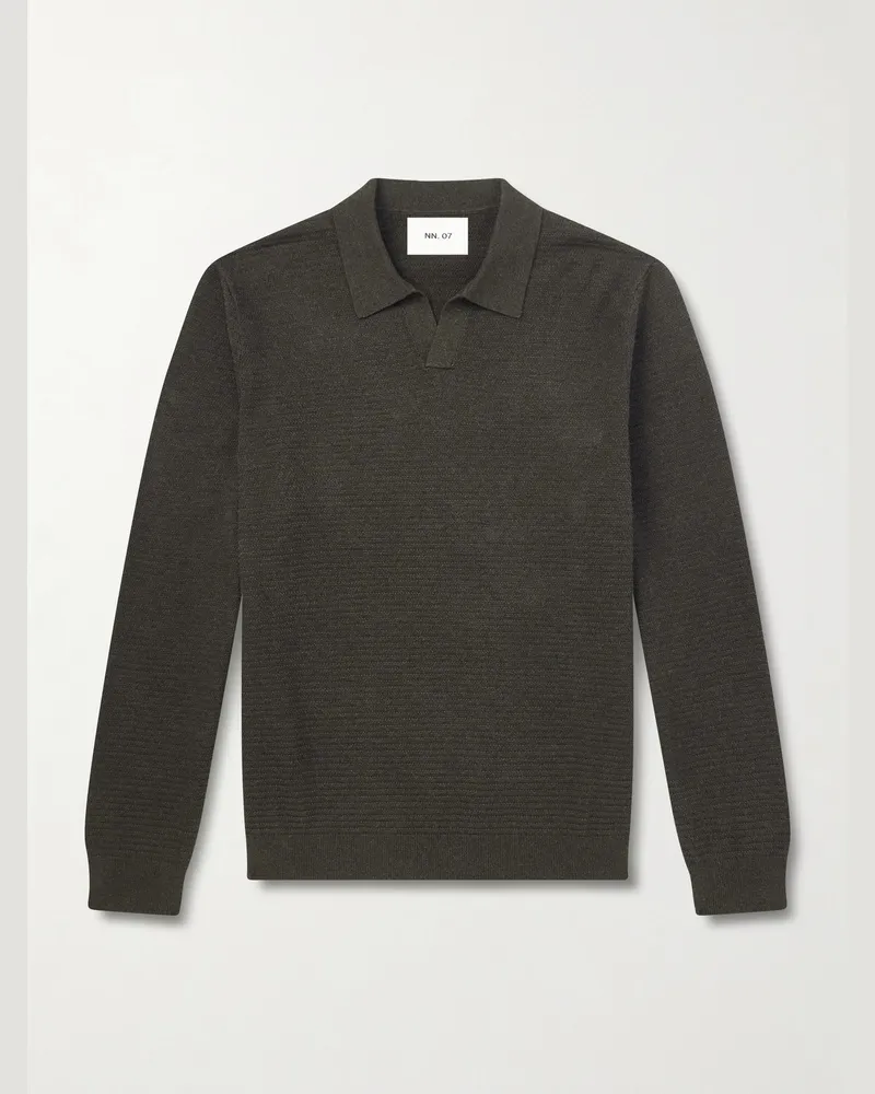 NN 07 Paul 60019 Pullover aus Biobaumwolle in Rippstrick mit Polokragen Grün