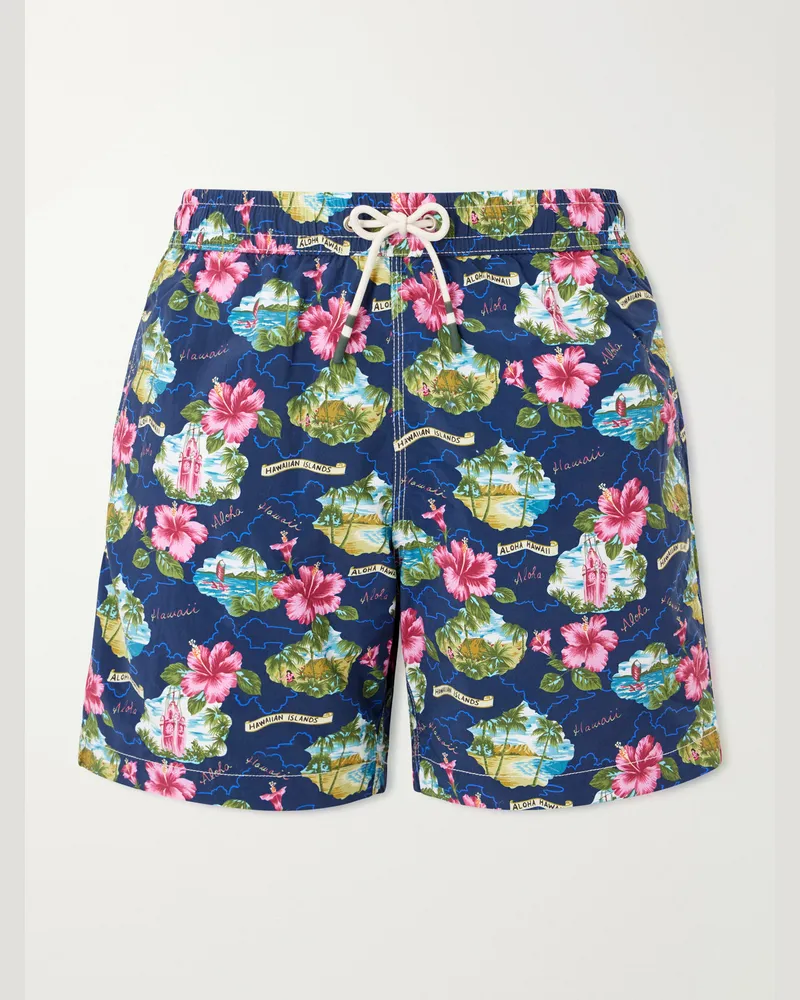 Hartford Straight-Leg Mid-Length Printed Swim Shorts Blue