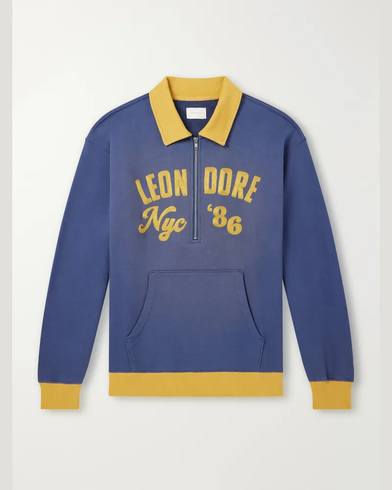 Aimé Leon Dore Tour Logo-Embroidered Cotton-Jersey Half-Zip Sweater Blue