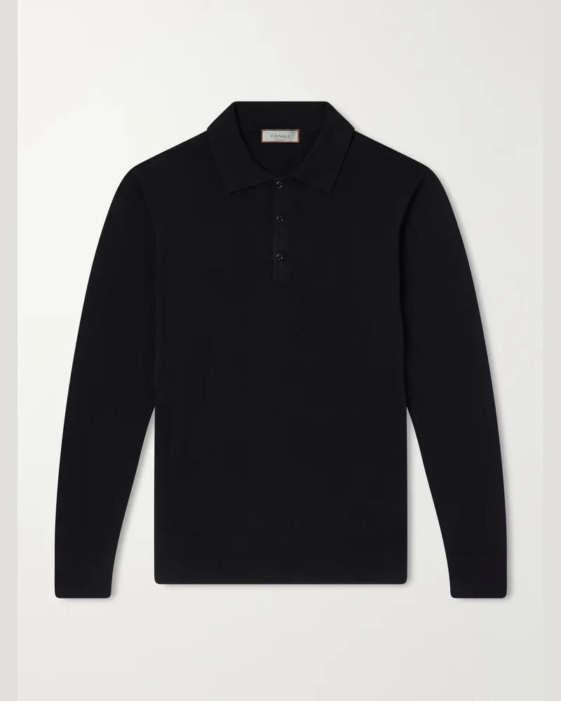 Canali Wool Polo Shirt Black