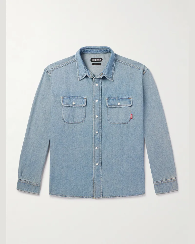 Cherry Los Angeles Hemdjacke aus Denim mit Stickerei Blau