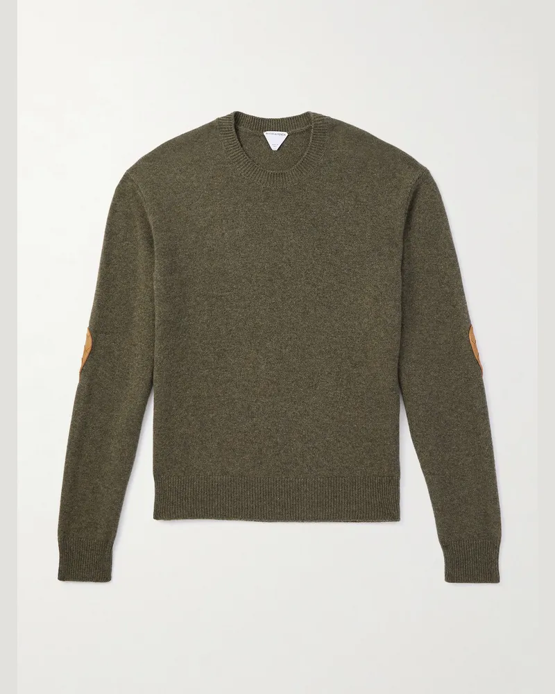 Bottega Veneta Pullover aus einer Kaschmirmischung mit Intrecciato-Velourslederbesatz Grün