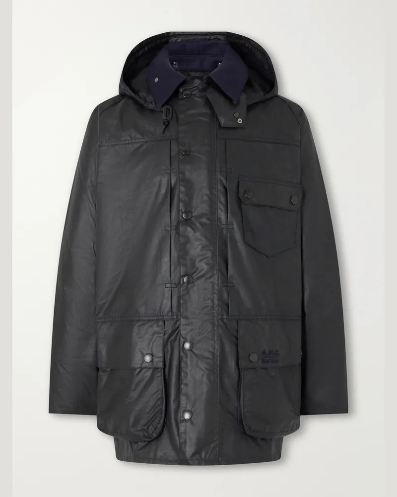 Barbour A.P.C. Logo-Embroidered Moleskin-Trimmed Woven Waxed-Cotton Jacket Blue