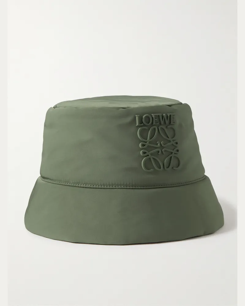 Loewe Wattierter Fischerhut aus Nylon mit Logoapplikation Grün