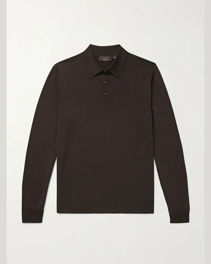 Incotex Zanone schmal geschnittener Pullover aus „Flexwool“-Wolle mit Polokragen Braun