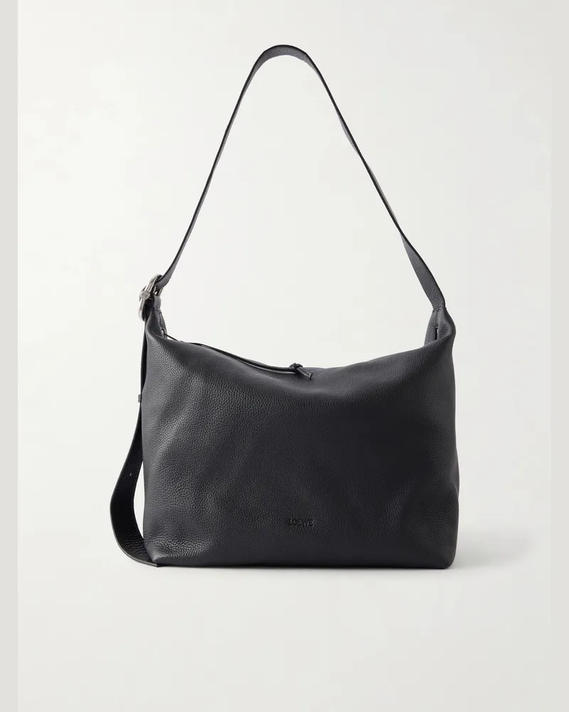 Loewe Loop Logo-Debossed Leather Messenger Bag Black