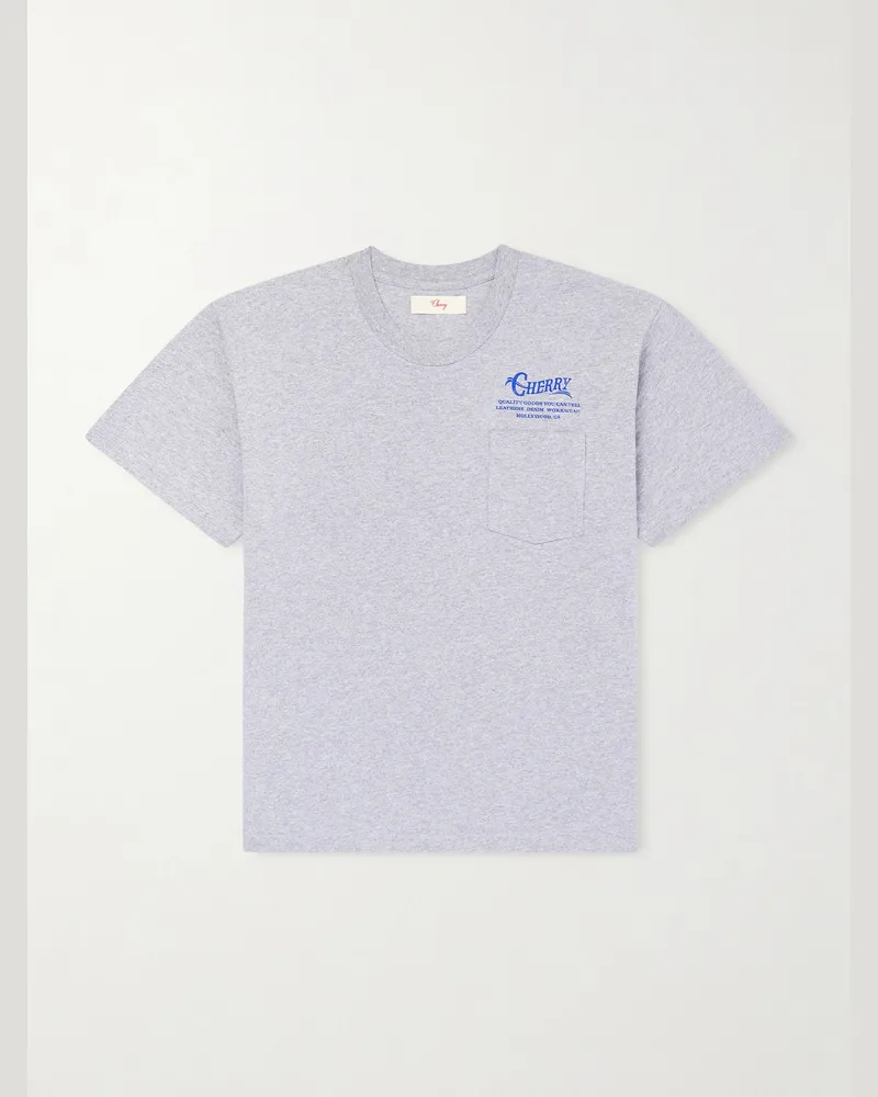 Cherry Los Angeles Best of the Breed Cropped Printed Cotton-Jersey T-Shirt Gray