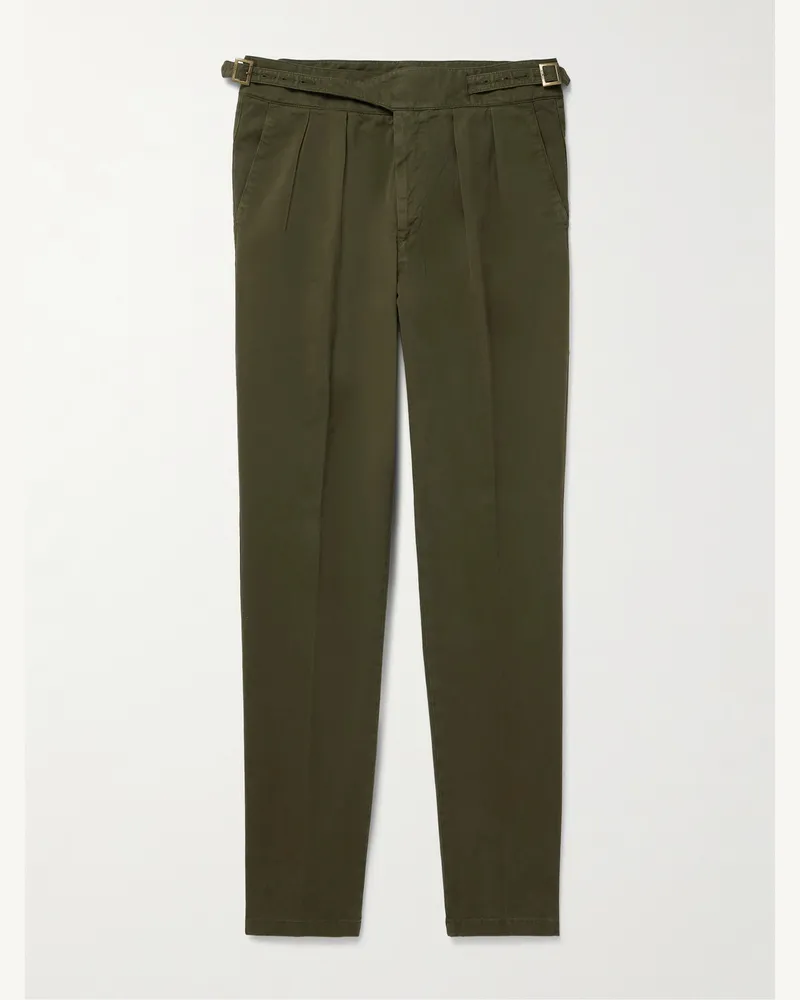 Rubinacci Manny schmal zulaufende Bundfaltenhose aus Baumwoll-Twill Grün