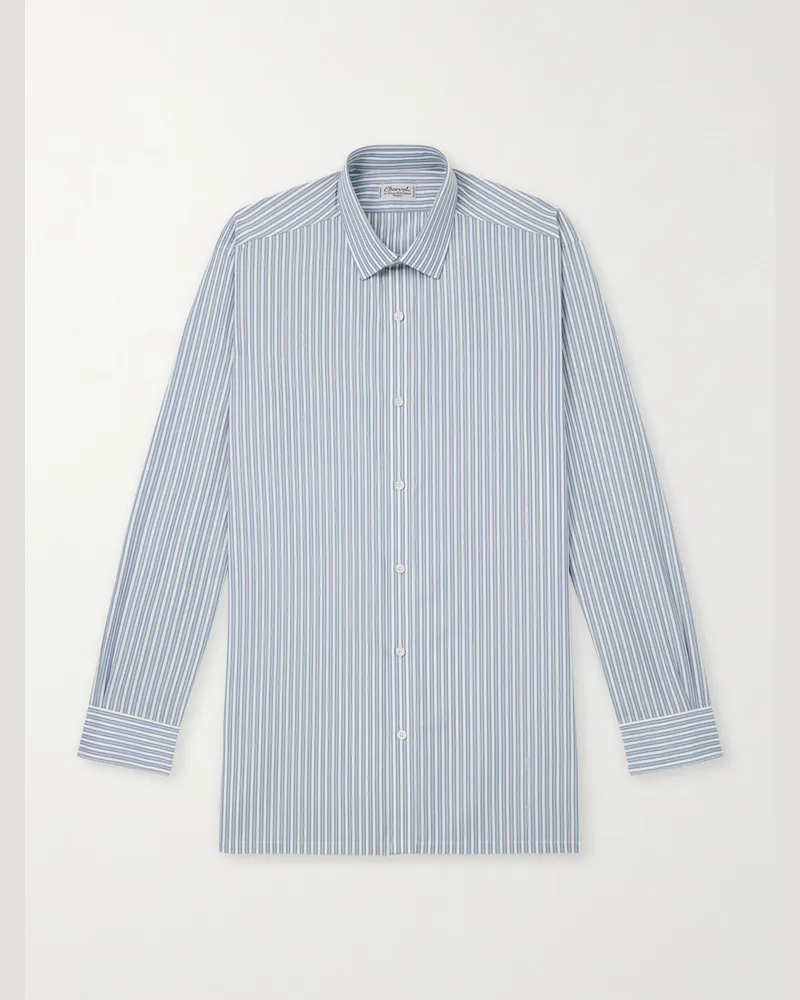 Charvet Hemd aus gestreifter Baumwollpopeline Blau