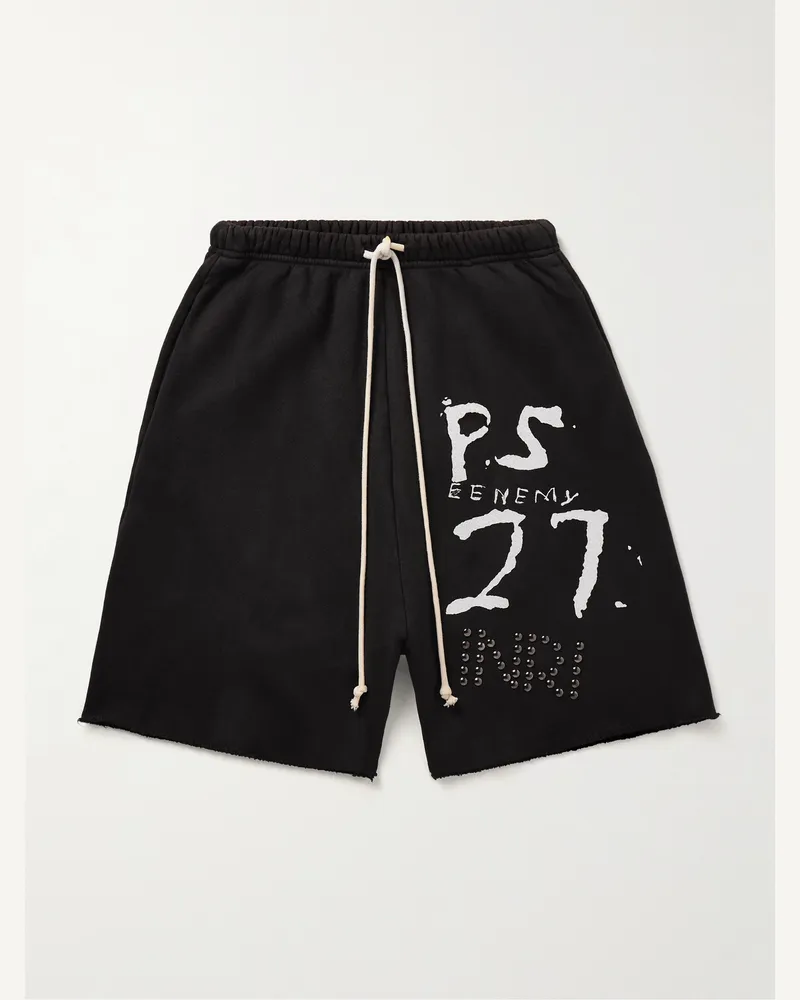 RRR123 INRI Enemy gerade geschnittene Shorts aus Baumwoll-Jersey mit Kordelzugbund und Verzierung Schwarz