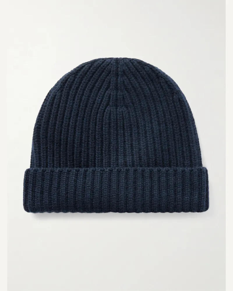 Loro Piana Beanie aus Kaschmir in Rippstrick Blau
