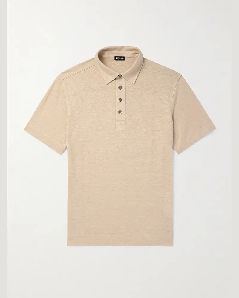 Ermenegildo Zegna Schmal geschnittenes Polohemd aus Leinen Neutral