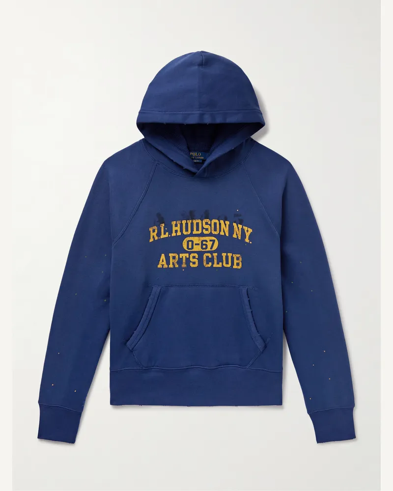 Ralph Lauren Printed Cotton-Blend Jersey Hoodie Blue