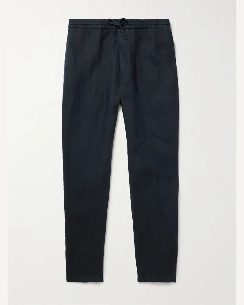 Canali Schmal zulaufende Hose aus Leinen mit Kordelzugbund Blau
