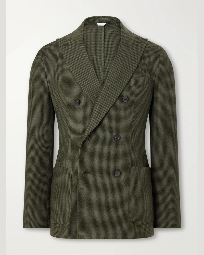 Boglioli Double-Breasted Houndstooth Virgin Wool-Flannel Blazer Green