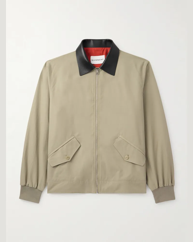 Givenchy Leather-Trimmed Cotton-Blend Harrington Jacket Neutrals
