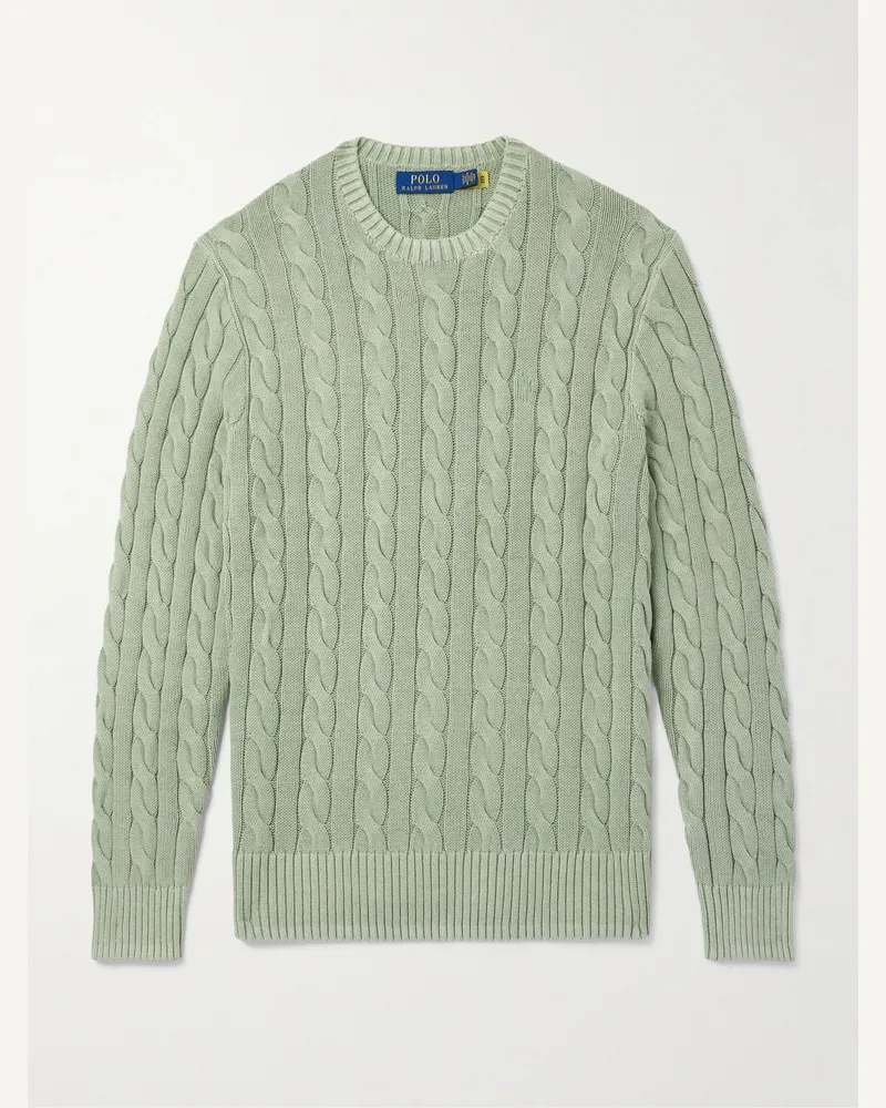 Ralph Lauren Zopfstrickpullover aus Baumwolle mit Logostickerei Grün