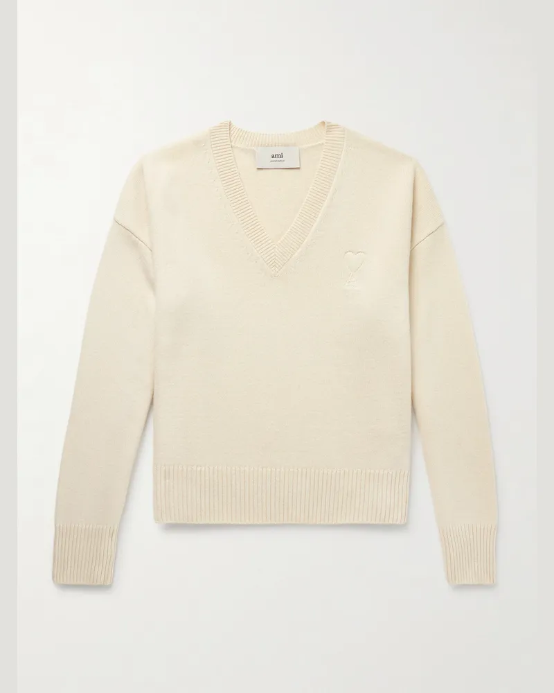 AMI Paris Pullover aus einer Woll-Kaschmirmischung mit Stickerei Neutral