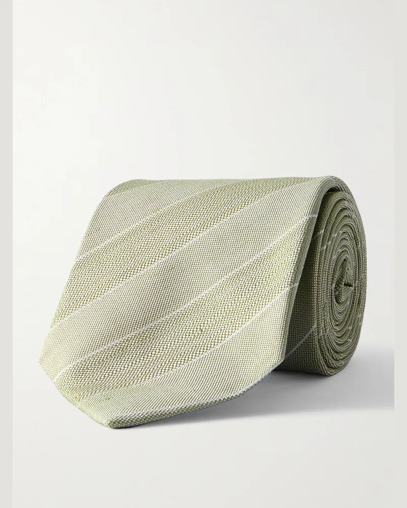 Richard James 8cm Striped Silk and Linen-Blend Tie Green
