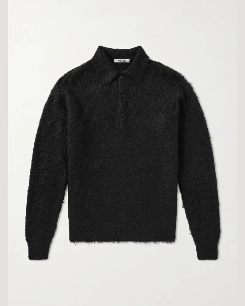 AURALEE Brushed Mohair and Wool-Blend Polo Sweater Black