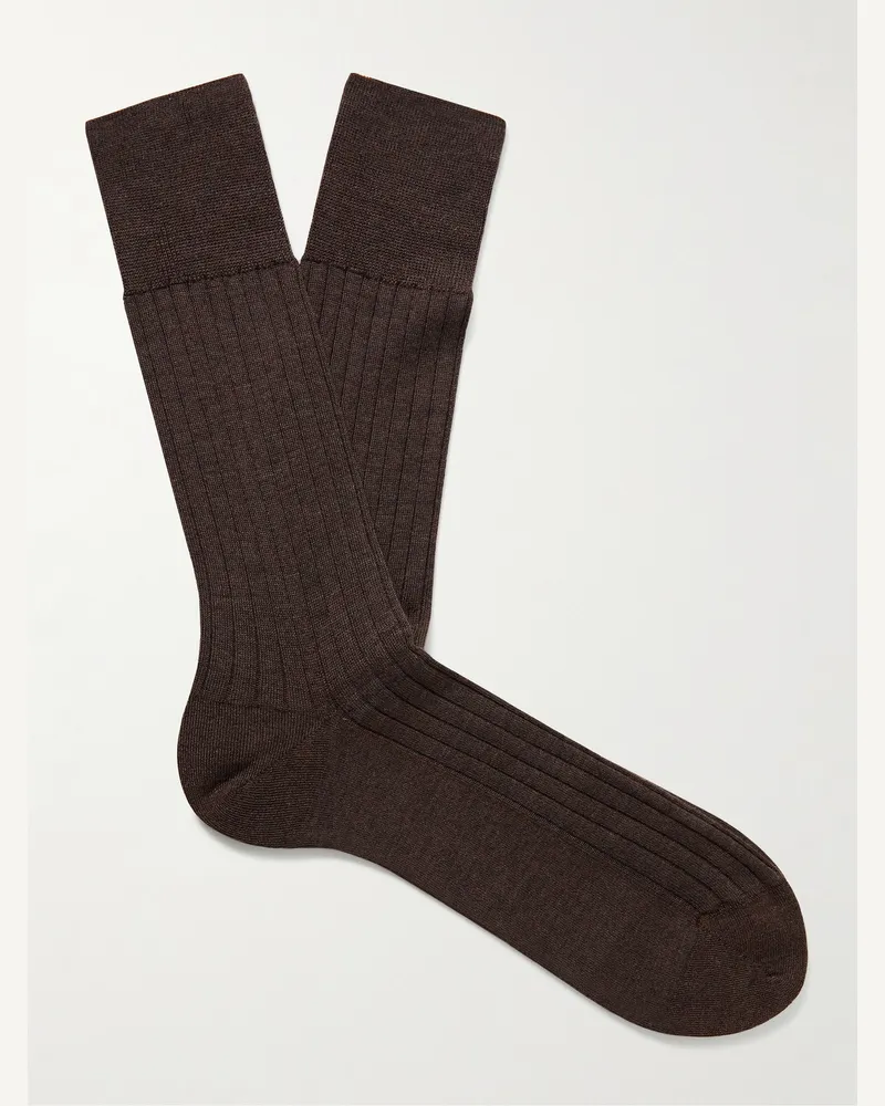 Falke No 2 Ribbed Cashmere-Blend Socks Brown