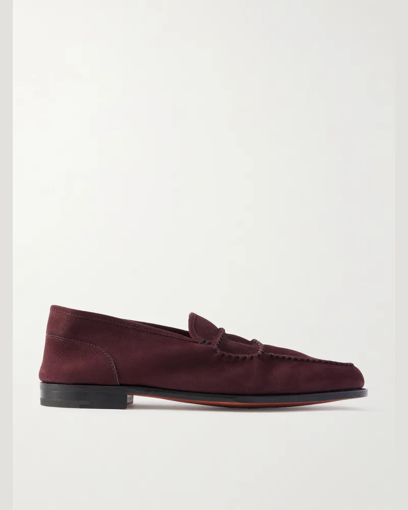 John Lobb Bath Loafers aus Nubukleder Burgunder