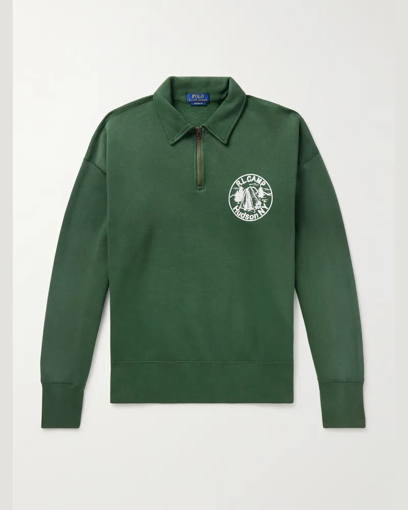 Ralph Lauren Logo-Print Cotton-Blend Jersey Half-Zip Sweatshirt Green