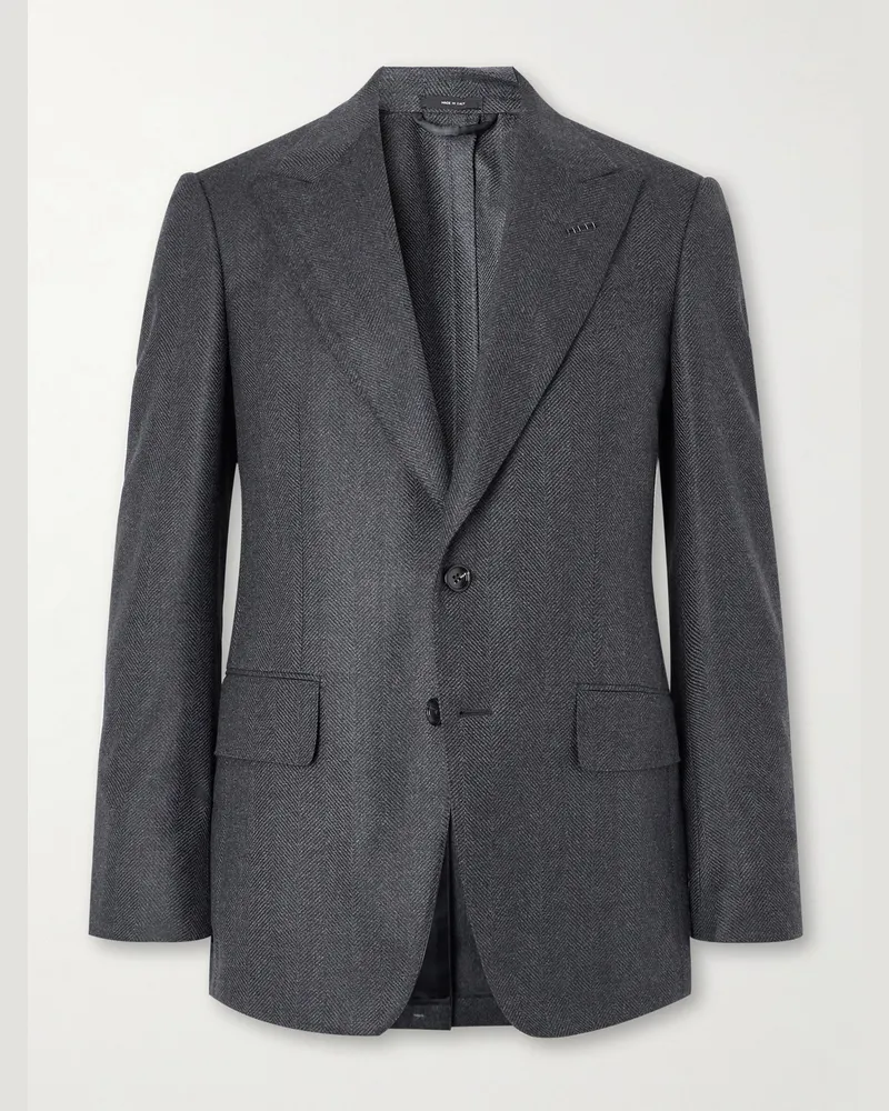 Tom Ford Shelton Sakko aus Wolle mit Fischgratmuster Grau