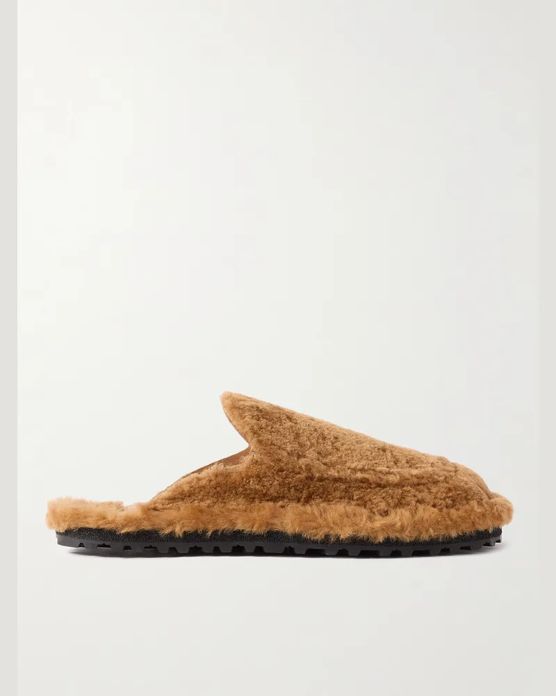 Dries van Noten Shearling Mules Brown