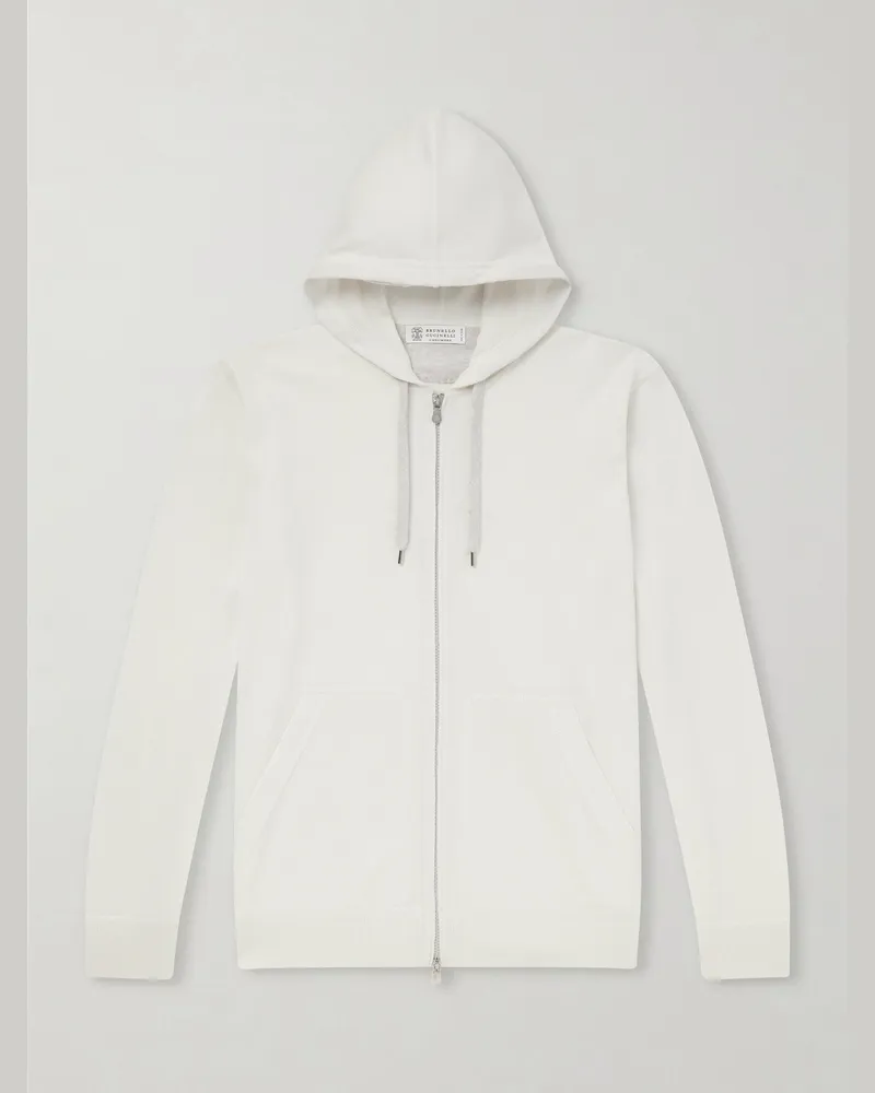 Brunello Cucinelli Cashmere Zip-Up Hoodie White