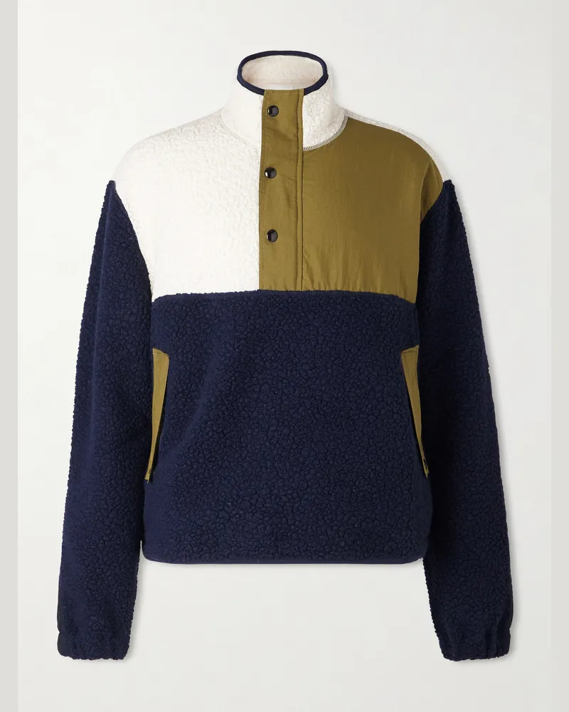 Drake's Fleece and Shell Half-Placket Jacket Blue