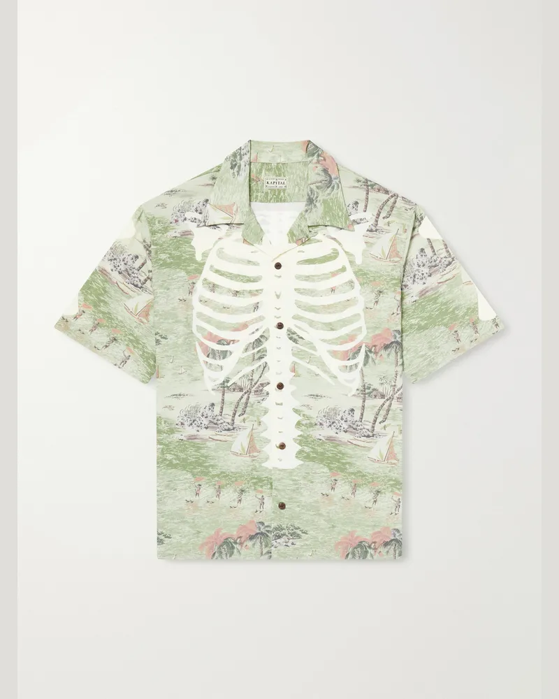 KAPITAL Aloha Convertible-Collar Printed Woven Shirt Green