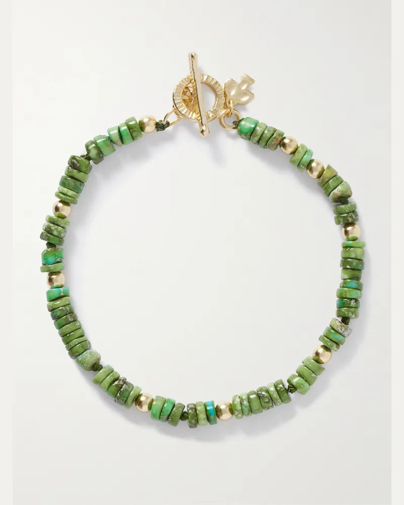 Peyote Bird Yokai Sonoran Gold-Plated Turquoise Beaded Bracelet Green