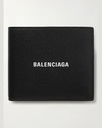 Balenciaga Aufklappbares Portemonnaie aus vollnarbigem Leder mit Logoprint Schwarz