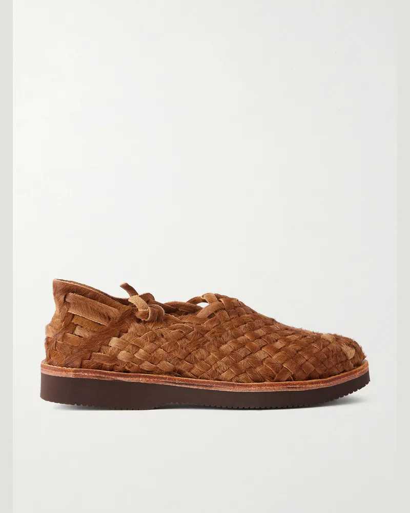 YUKETEN Woven Calf Hair Huarache Sandals Brown