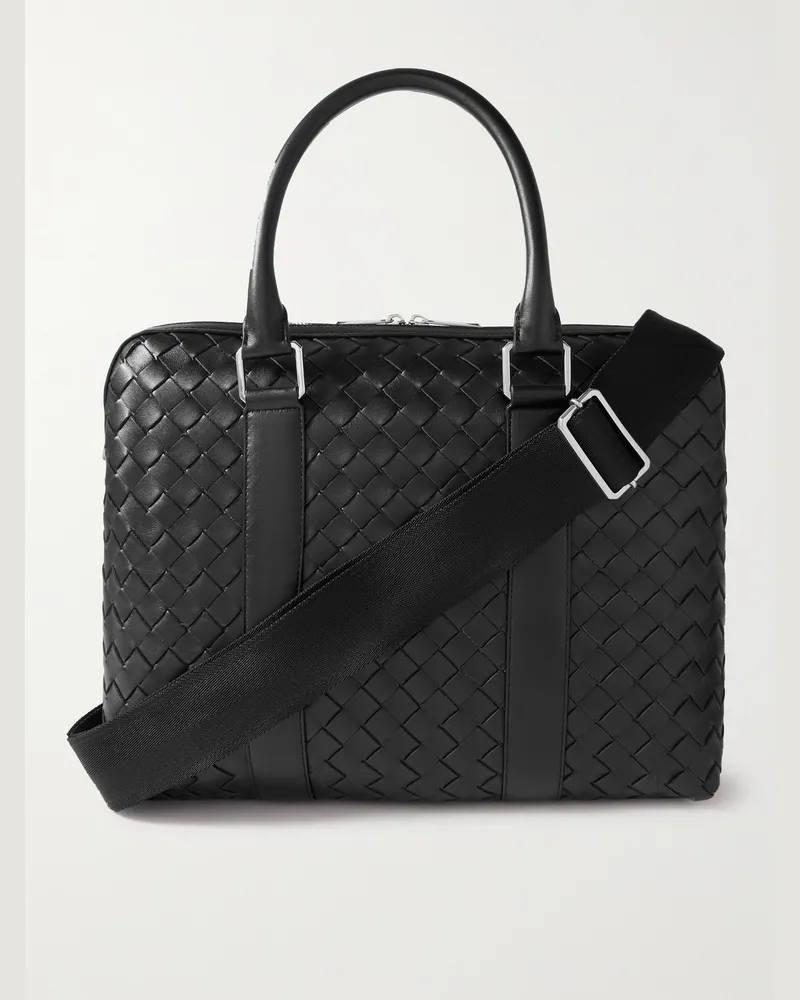 Bottega Veneta Slim Aktentasche aus Intrecciato-Leder Schwarz