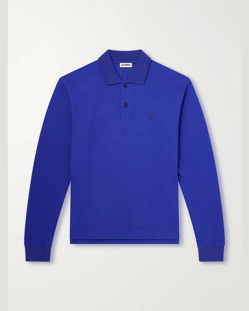 Jil Sander Logo-Embroidered Cotton-Piqué Polo Shirt Blue