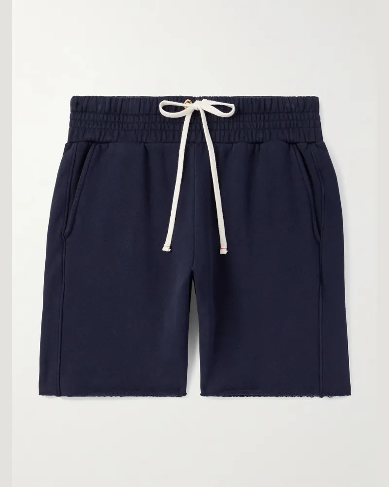 LES TIEN Gerade geschnittene Shorts aus Baumwoll-Jersey mit Kordelzugbund in Stückfärbung Blau